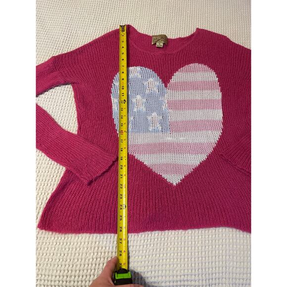 Wildfox White Label Preppy Hot Pink Knit Heart Flag Graphic Sweater Medium - Picture 5 of 12